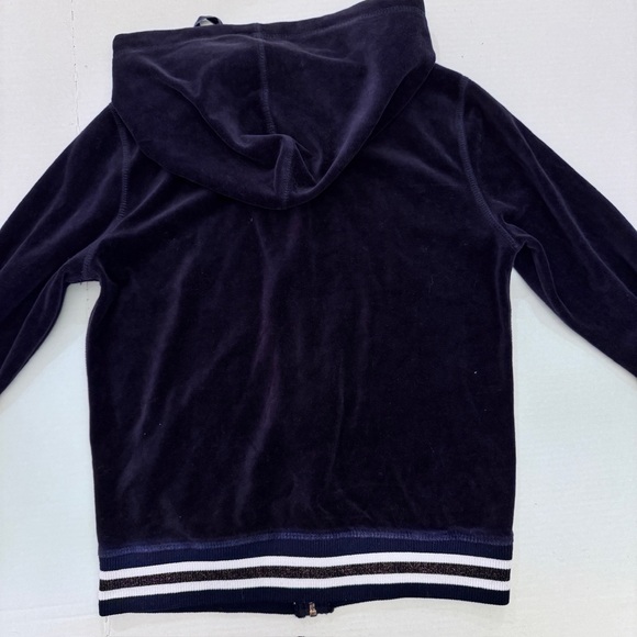 Betsey Johnson Navy Velour Full Zip Hoodie Jacket Vtg Y2K Stripe Patches - Picture 2 of 7